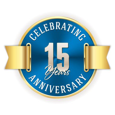 15 yılını kutlayan yıldönümü yuvarlak amblemi ile şerit.