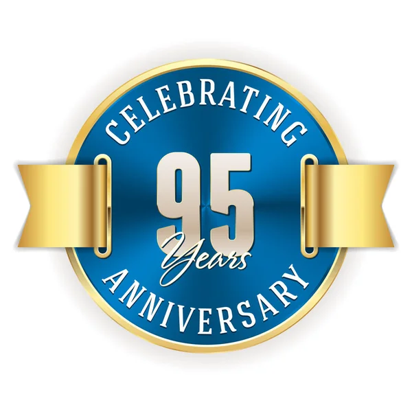 Celebrating Years Anniversary Blue Emblem Golden Ribbon — Stock Vector