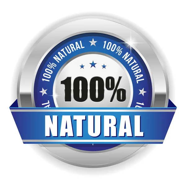 Emblema 100 Natural Azul Com Borda Prateada Fita Fundo Branco — Vetor de Stock