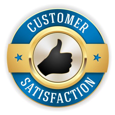 Altın müşteri memnuniyeti düğmesi / rozeti ile beyaz sınır