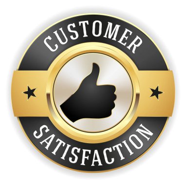 Altın müşteri memnuniyeti düğmesi / rozeti ile beyaz sınır