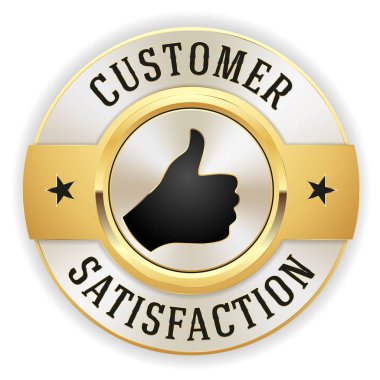 Altın müşteri memnuniyeti düğmesi / rozeti ile beyaz sınır