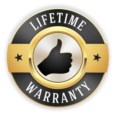 Altın ömür boyu garanti düğmesi / rozeti ile beyaz sınır