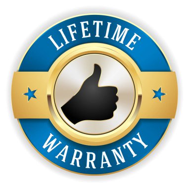 Altın ömür boyu garanti düğmesi / rozeti ile beyaz sınır