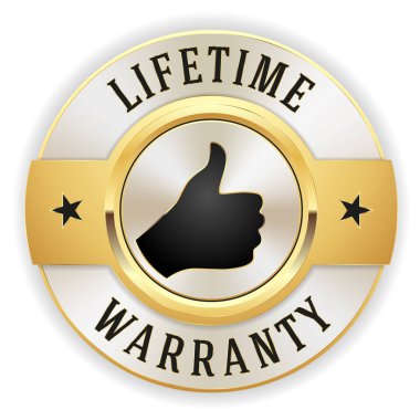 Altın ömür boyu garanti düğmesi / rozeti ile beyaz sınır