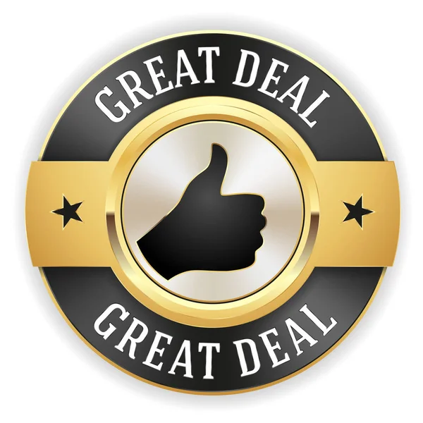 Gold Great Deal Button Badge White Border — Stock Vector
