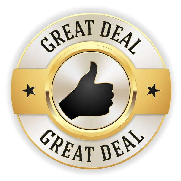 Gold Great Deal Button Badge White Border — Stock Vector