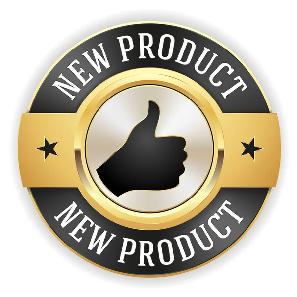 Χρυσό Κουμπί Νέο Προϊόν Σήμα Λευκό Περίγραμμα — Διανυσματικό Αρχείο