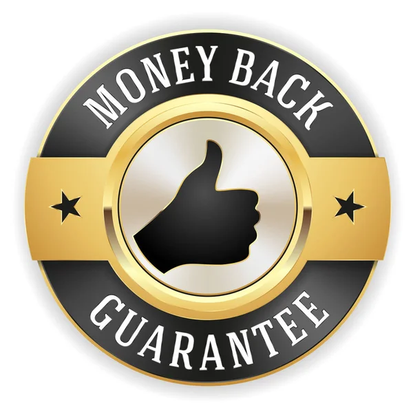 Gold Money Back Button Badge White Border — Stock Vector