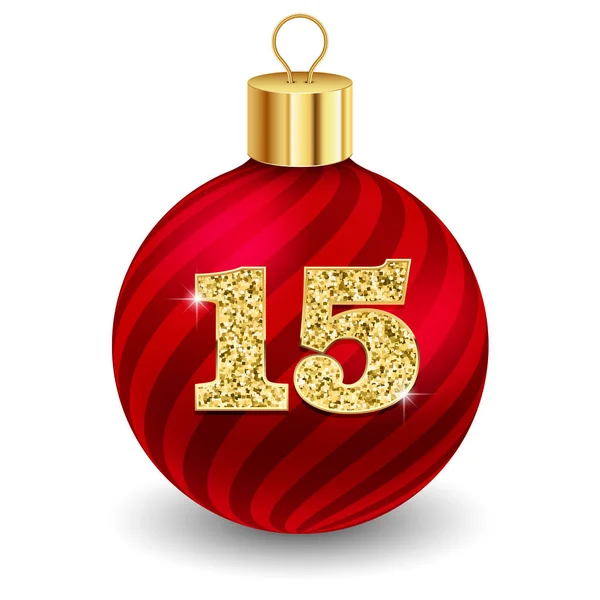 文字15と赤いクリスマスボール — ストックベクタ