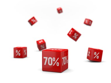 %70 İndirim kutusu. Yüzdeler ile satış promosyon konsepti