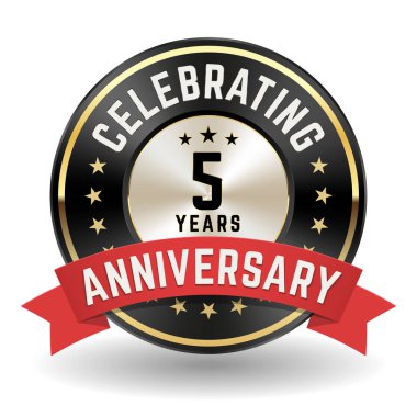 5 Yılı Kutluyoruz - Kırmızı Kurdeleli Altın Yıldönümü Rozeti