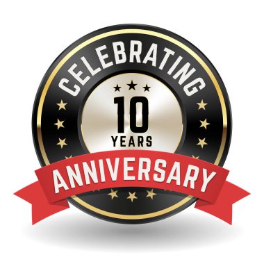 10 Yılını Kutluyoruz - Kırmızı Kurdeleli Altın Yıldönümü Rozeti