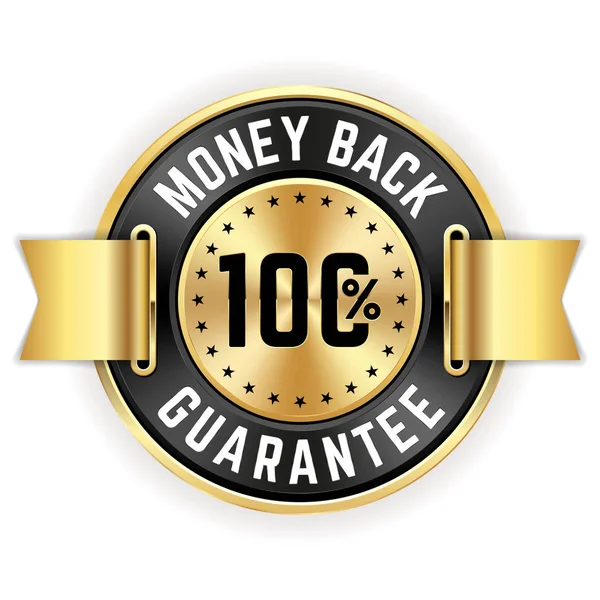 Gold 100 Percent Money Back Badge Ribbon — Stock Vector