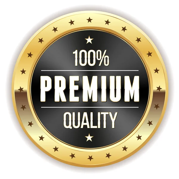 Black 100 Premium Quality Button Gold Border — Stock Vector