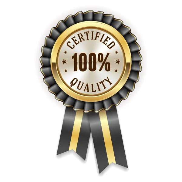 Gold 100 Percent Certified Quality Badge Black Ribbon — Stock Vector