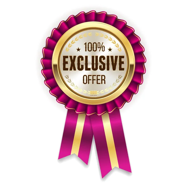 Gold Exclusive Offer Badge Purple Ribbon — Stock Vector
