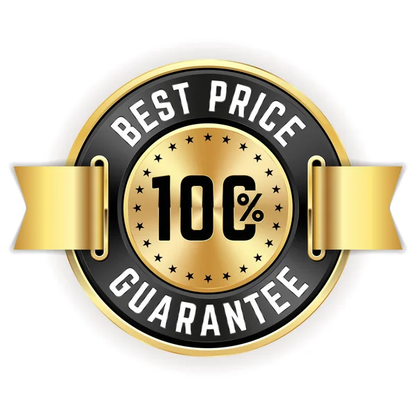 Insignia Oro 100 Mejor Precio Garantizado Con Cinta — Vector de stock