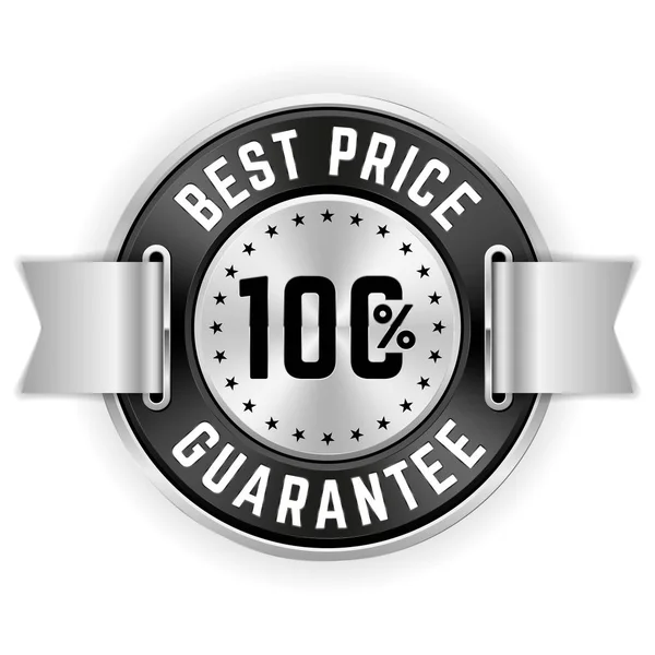 Odznaka Silver 100 Gwarancja Najlepszej Ceny Wstążką — Wektor stockowy