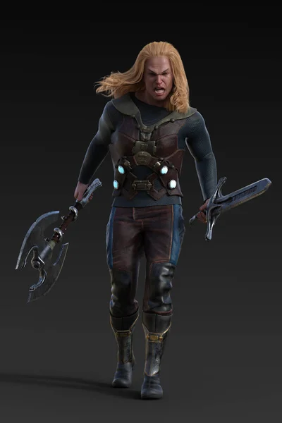 Render Full Body Viking Norse Man God Warrior Długimi Blond — Zdjęcie stockowe