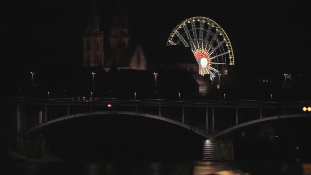 Basel Wettstein Brücke Riesenrad Lizenzfreies Stock-Filmmaterial