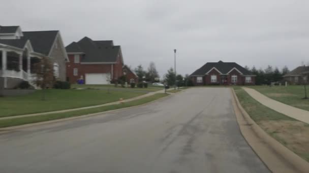 Car Being Driven Streets Neighborhood Pulls Stop Sign — Stock Video