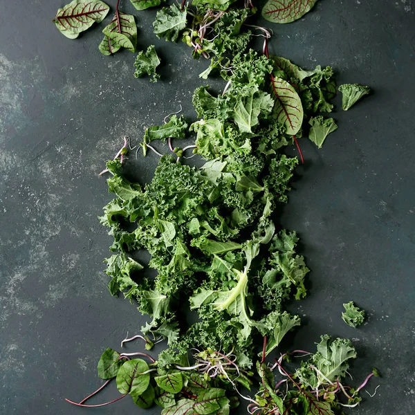 Groene Salade Mix Voor Salade Smoothie Met Boerenkool Jonge Rode — Stockfoto