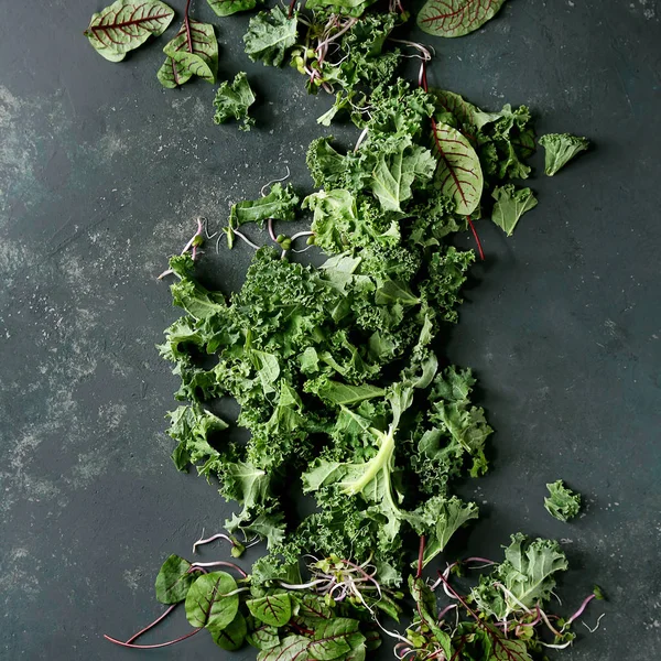 Miscela Insalata Verde Insalata Frullato Con Cavolo Giovani Foglie Barbabietola — Foto Stock