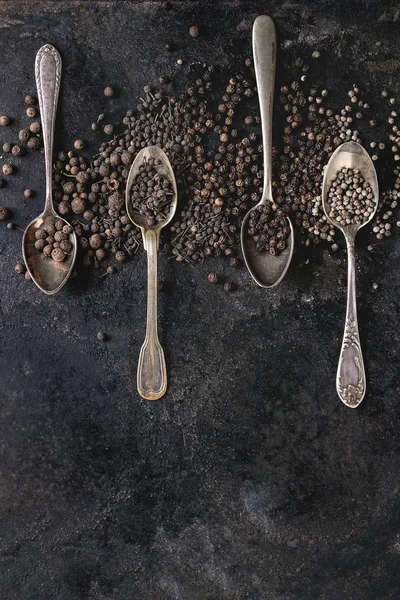 Rozmanitost Různých Černých Papriček Koření Mletá Paprika Mniši Pepř Pepře — Stock fotografie