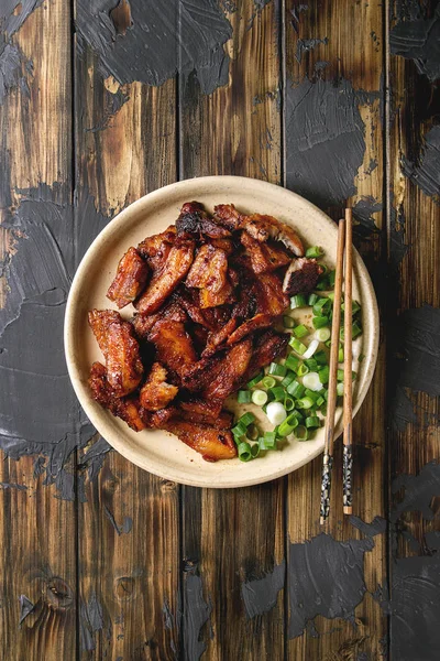 Plato Tradicional Chino Barbacoa Cantonesa Vientre Cerdo Con Cebolla Primavera — Foto de Stock