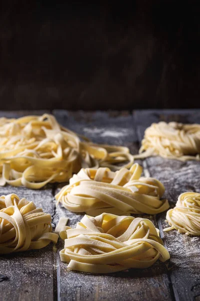 Variety Italian Homemade Raw Uncooked Pasta Spaghetti Tagliatelle Semolina Flour — Stock Photo, Image