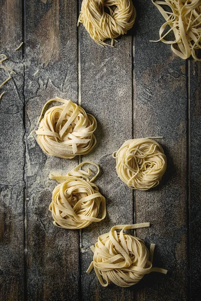 Variety Italian Homemade Raw Uncooked Pasta Spaghetti Tagliatelle Semolina Flour — Stock Photo, Image