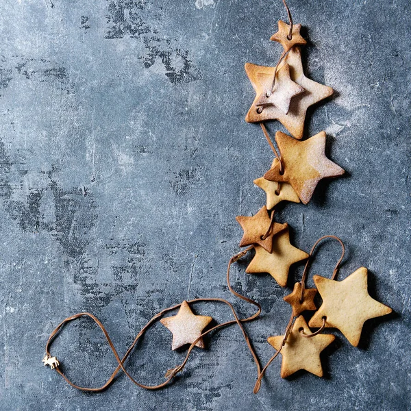 Tvar Hvězdy Domácím Cukr Cookie Různé Velikosti Cukru Prášek Vlákno — Stock fotografie