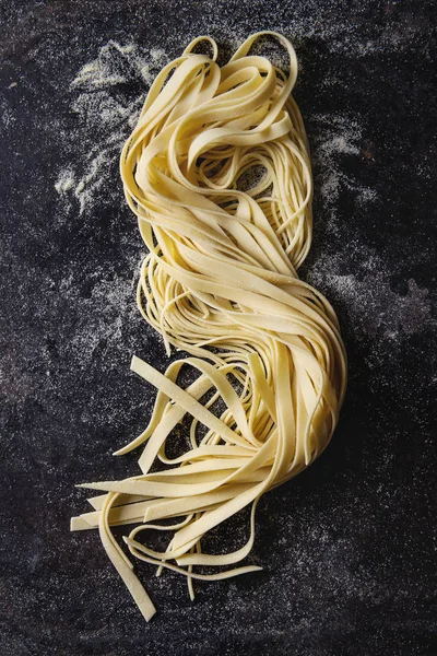 Variety Italian Homemade Raw Uncooked Pasta Spaghetti Tagliatelle Semolina Flour — Stock Photo, Image