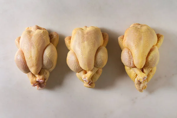 Three Raw Organic Uncooked Whole Yellow Corn Mini Chicken Row — Stock Photo, Image