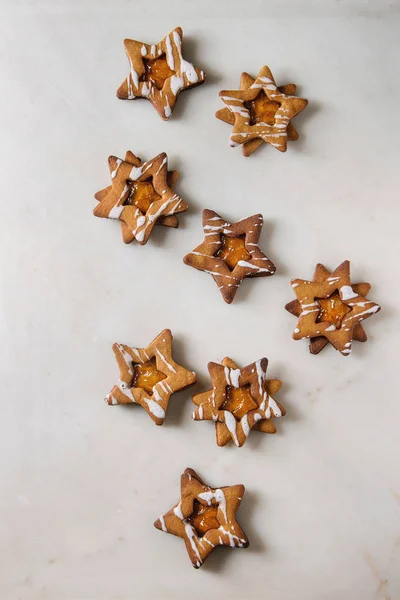 Galletas Caseras Caramelo Azúcar Forma Estrella Navidad Con Glaseado Mermelada —  Fotos de Stock