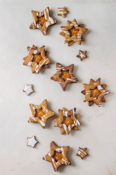 Homemade Christmas Star Shape Sugar Caramel Cookies Frosting Orange Citrus — Stock Photo, Image