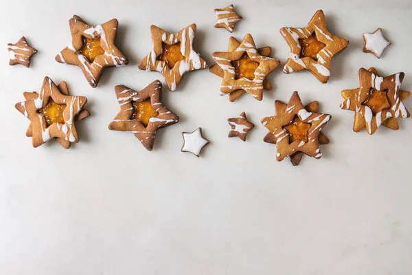 Biscuits Caramel Sucre Forme Étoile Noël Faits Maison Avec Glaçage — Photo