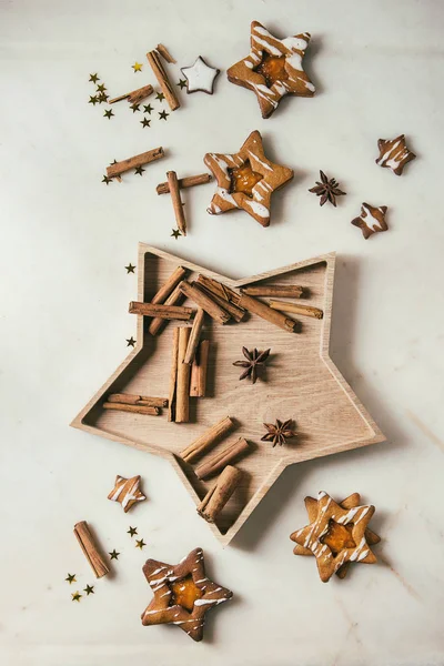 Biscuits Caramel Forme Étoile Noël Faits Maison Avec Glaçage Confiture — Photo