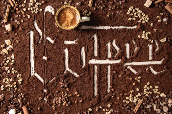 Kaligrafický nápis káva — Stock fotografie