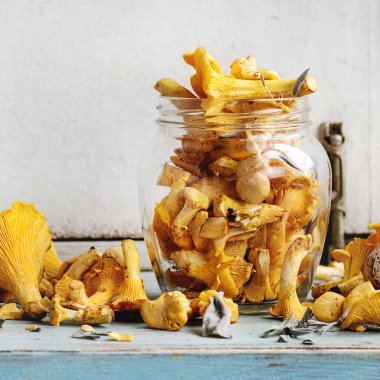 Çiğ çiğ Chanterelles mantar