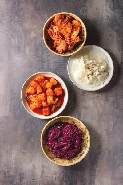 Variedade de alimentos fermentados — Fotografia de Stock