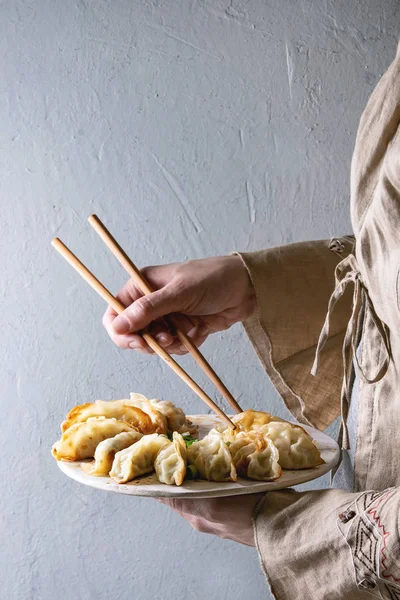 Knedlíky Gyozas potstickers — Stock fotografie