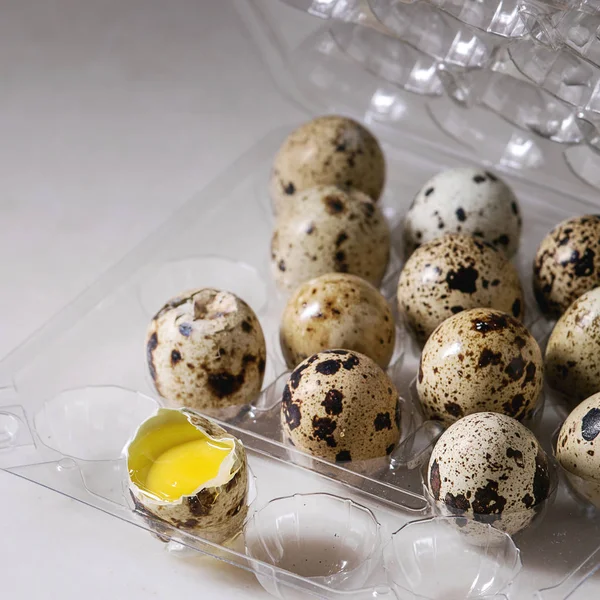Quail eggs in plastic boxing — Stock Photo, Image