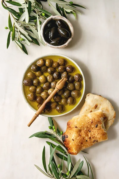 Green and black olives