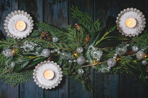 Decoração de mesa de Natal verde — Fotografia de Stock