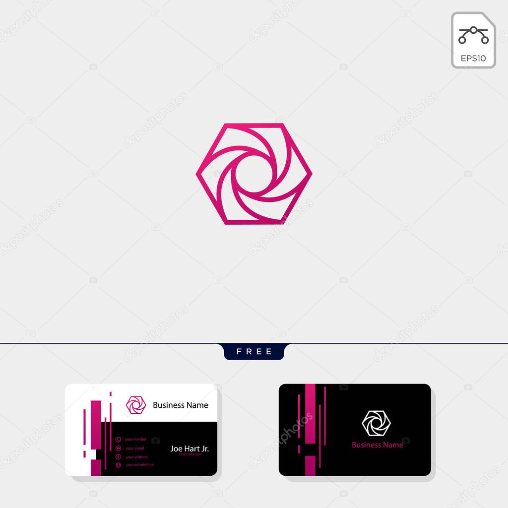 Photography hexagon creative logo template,vector illustration, get free business card design template