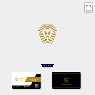 hat sanatı aslan logo şablonu vektör çizim ve logosu ilham, ücretsiz kartvizit tasarım şablonu içerir