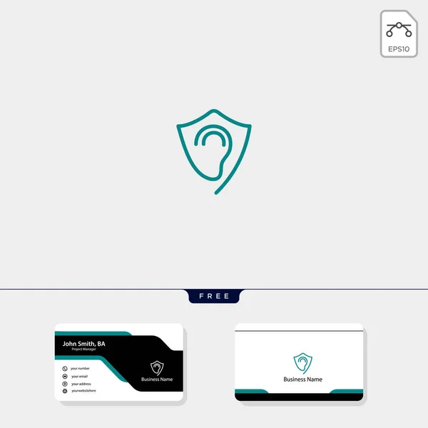 シールド保護耳概念ロゴ用テンプレート企業ベクトル イラスト 無料のビジネス カードのデザイン テンプレートを含める — ストックベクタ