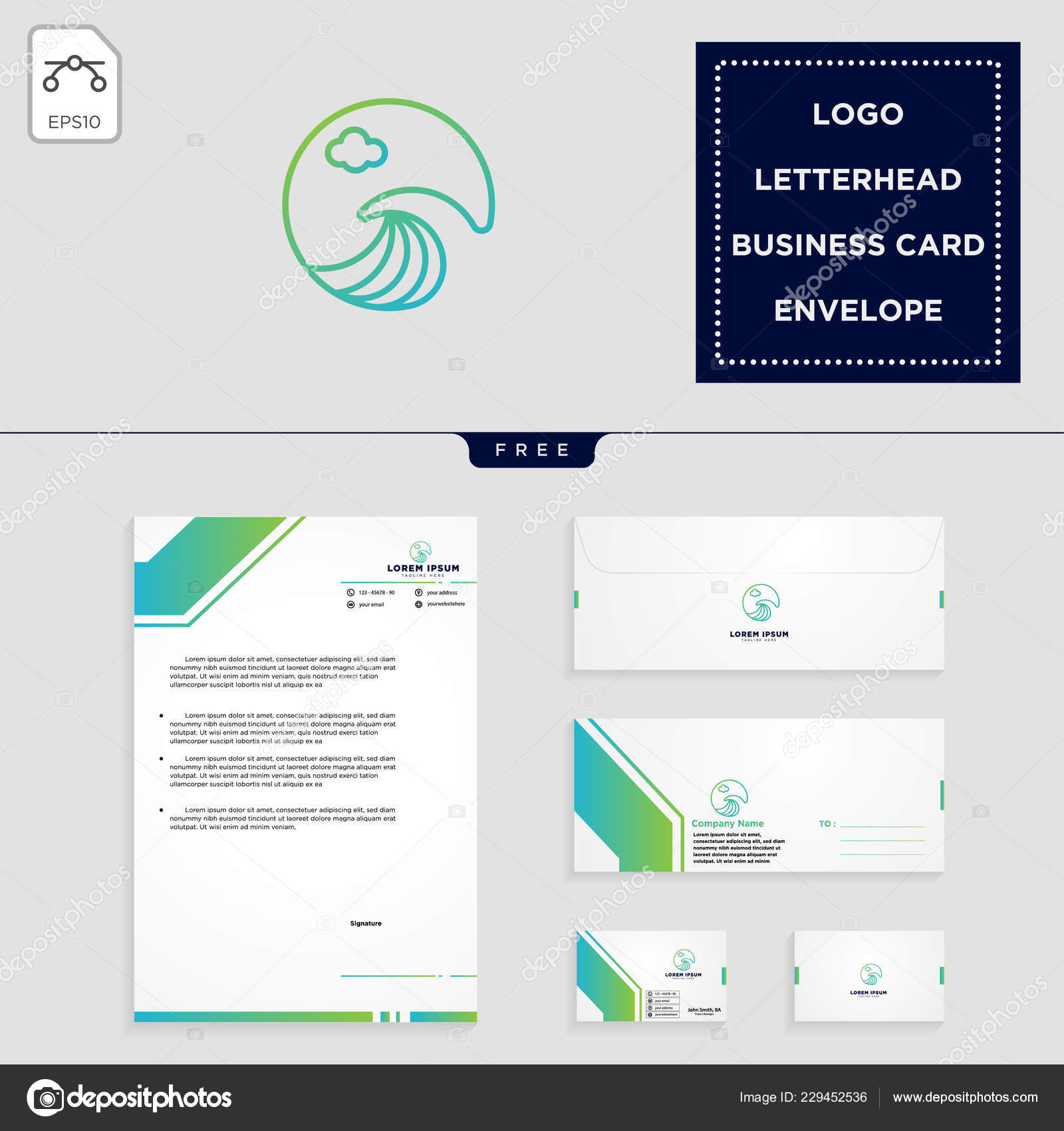 Beach Landscape Holidays Logo Template Vector Illustration Free With Business Card Letterhead Envelope Template